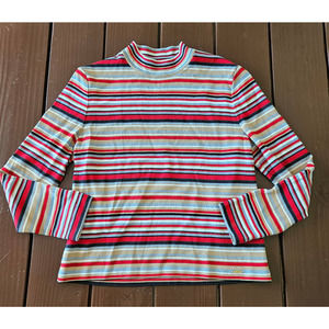 St. John Sport Sz S VTG Striped Retro Long‎ Sleeve Wool Blend Mock Neck Knit Top